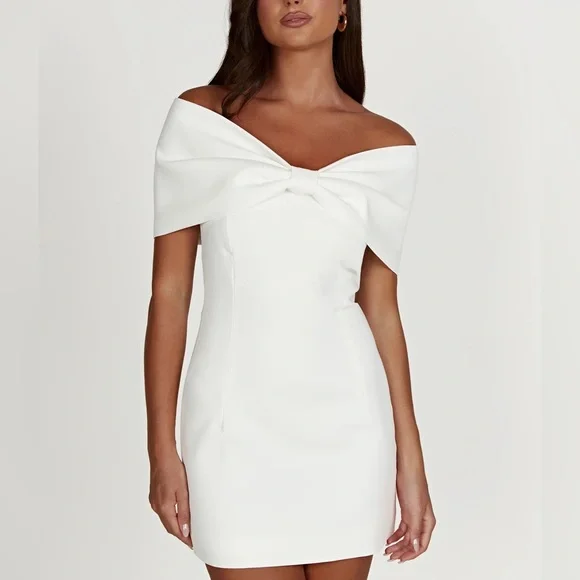 NWT Meshki Gwyneth dress in white with bow engagement dress / graduation dress - Picture 3 of 5